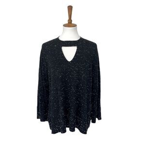 LOFT black marled casual keyhole detail bell sleeved sweater XL